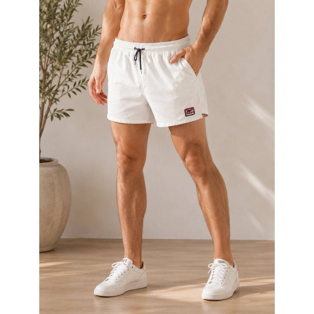 Vintage Reebok Athletic Department White Cotton Shorts Men's L Drawstring Logo